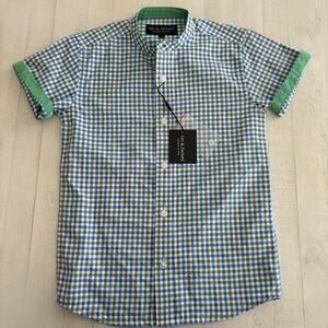 Leo & Zachary Short Sleeve Button Up Green Blue White & Brown Size 7 NWT